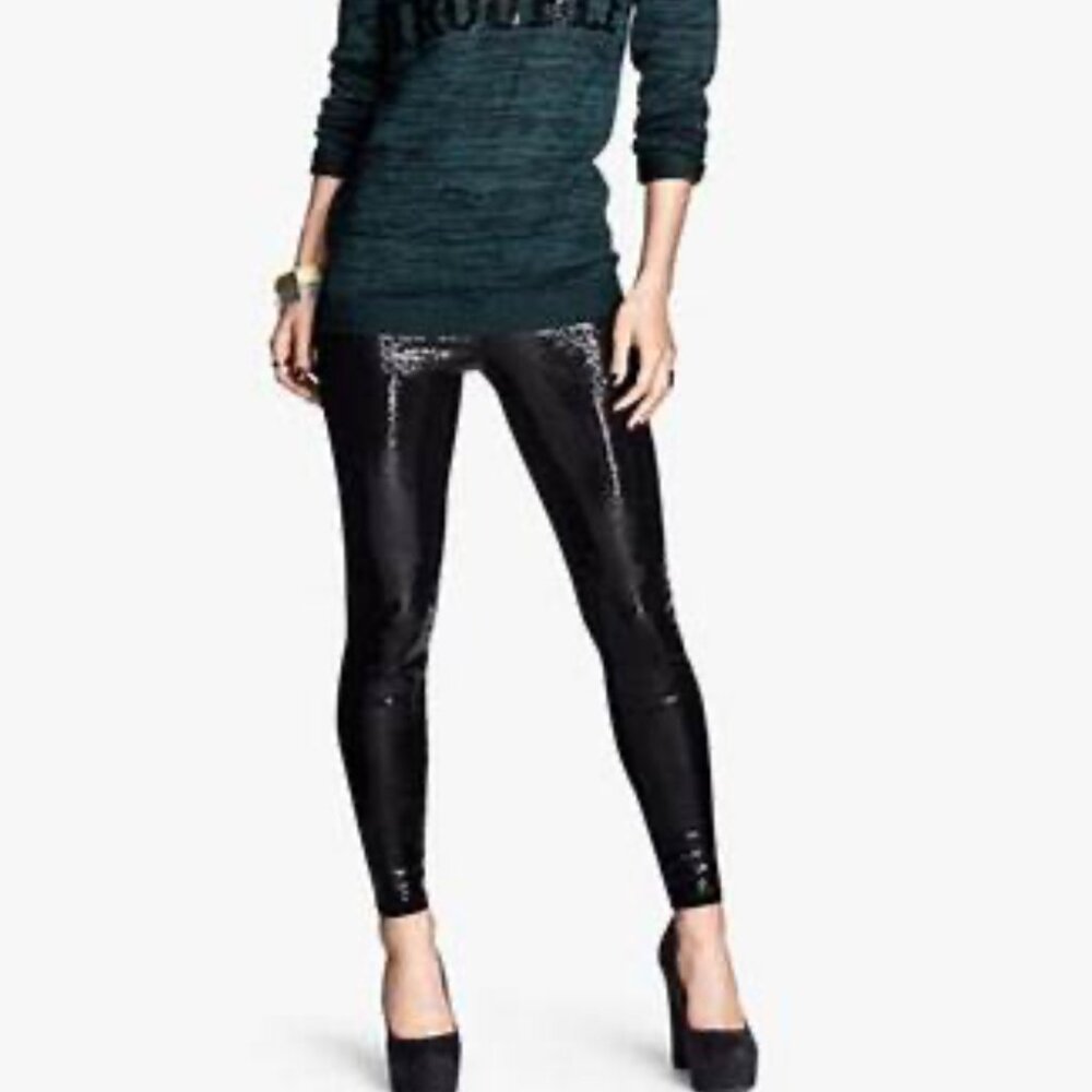 H&M SZ M Black Sequined leggings pants party club formal Y2K Disco Club